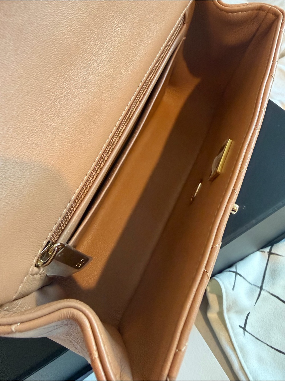 โSOLDโ CHANEL Lambskin Quilted Mini Top Handle Rectangle Flap Beige w/GH - Picture 8 of 10